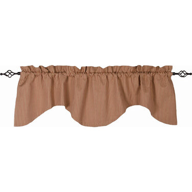 York Ticking Scalloped Valance Barn Red Nutmeg Lined VS880017 - The Fox Decor